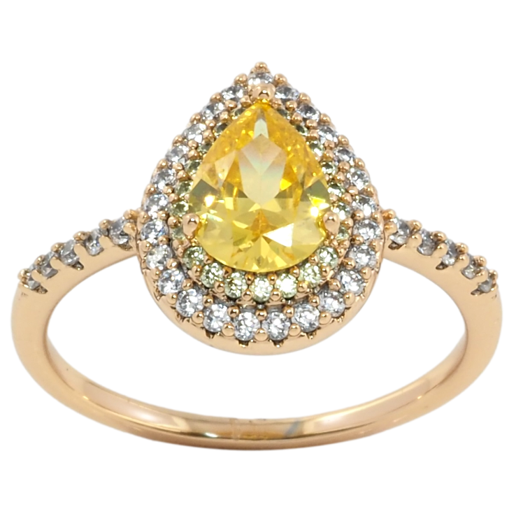 Кольцо Xuping Позолота 18K Капелька с желтым фианитом в обрамлении циркония фото №21