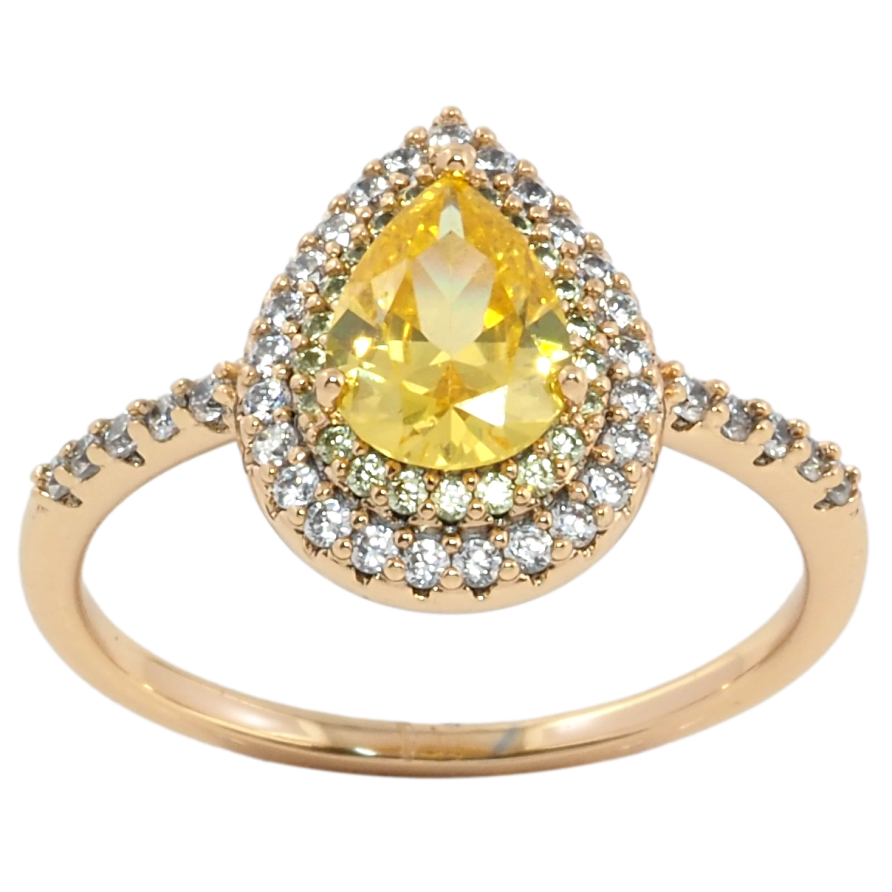 Кольцо Xuping Позолота 18K Капелька с желтым фианитом в обрамлении циркония фото №1