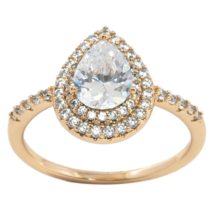 Кольцо Xuping Позолота 18K Капелька с фианитом в обрамлении циркония фото №18