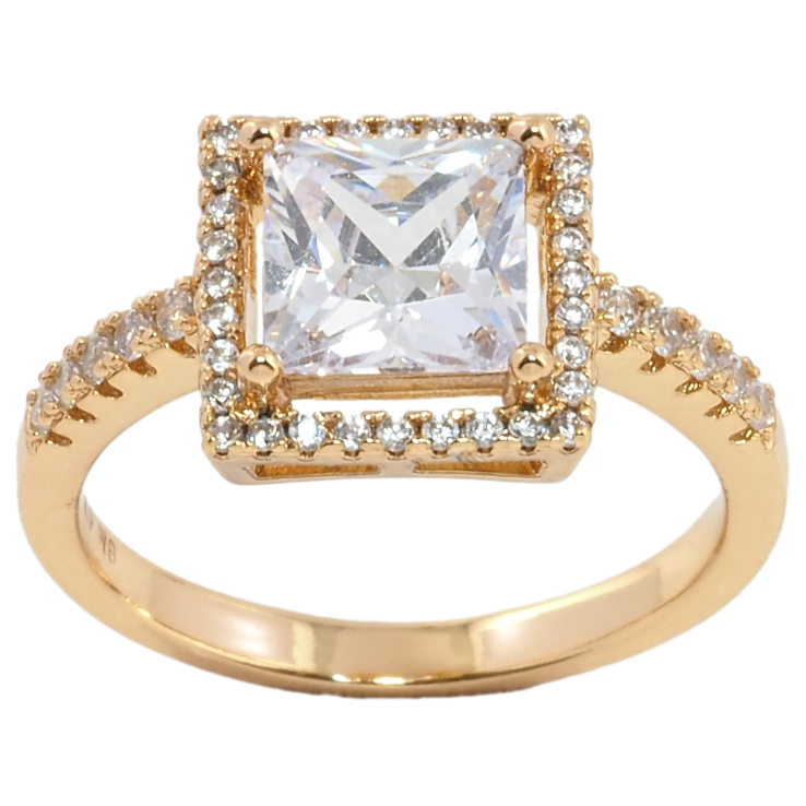 Кольцо Xuping Позолота 18K Квадратный фианит в обрамлении циркония фото №11