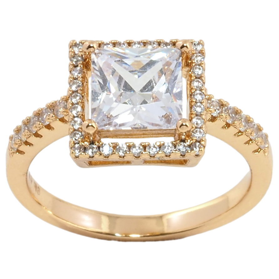 Кольцо Xuping Позолота 18K Квадратный фианит в обрамлении циркония фото №1