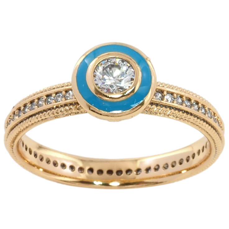 Кольцо Xuping Позолота 18K Голубое колечко с фианитом на дорожке циркония фото №11