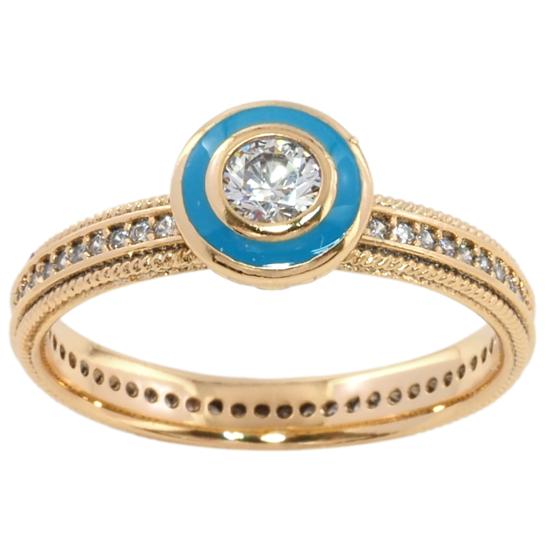 Каблучка Xuping Позолота 18K Блакитна каблучка з фіанітом на доріжці цирконію фото №1