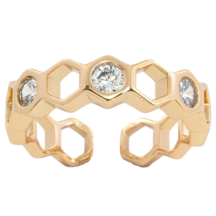 Кольцо Xuping Позолота 18K Узор соты с кристаллами фото №1