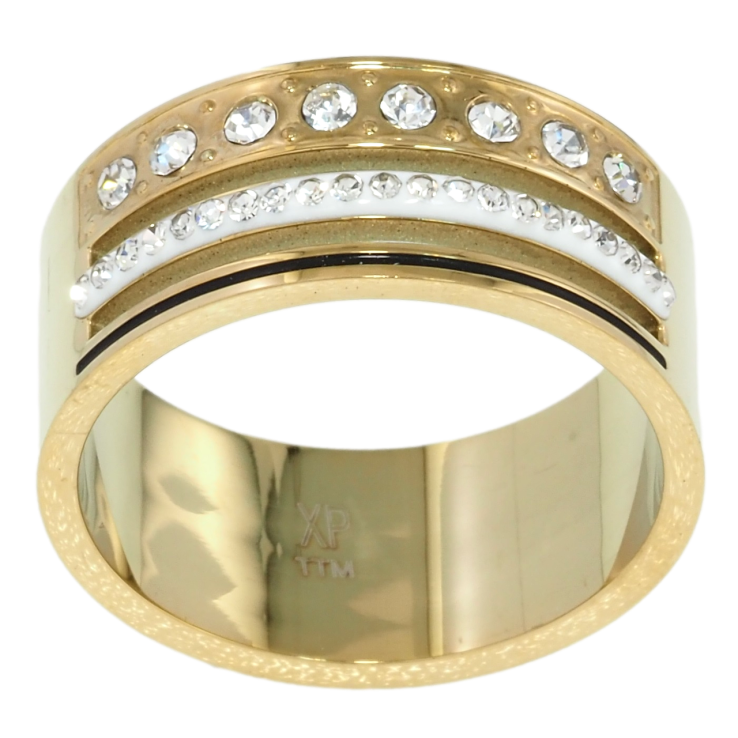 Кольцо Xuping TTM Stainless Steel Цвет 14К Узор из дорожек циркония, шир. 9мм фото №5