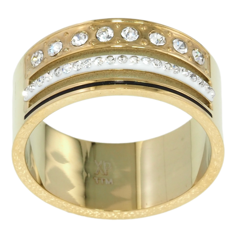 Кольцо Xuping TTM Stainless Steel Цвет 14К Узор из дорожек циркония, шир. 9мм фото №1