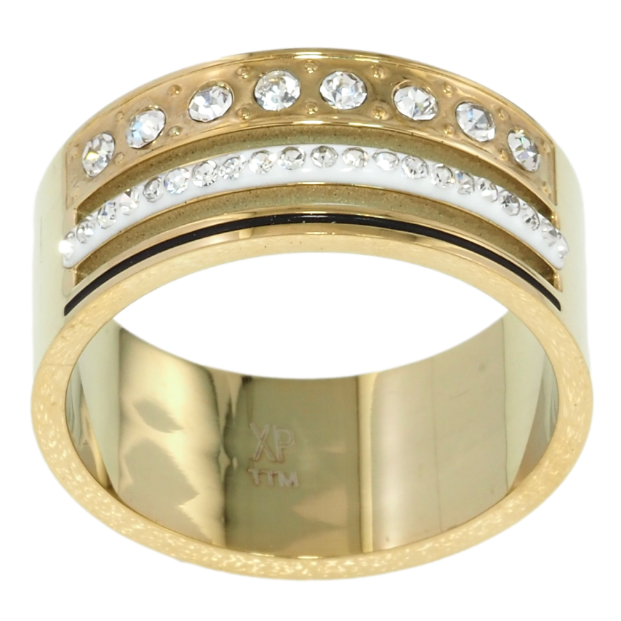 Кольцо Xuping TTM Stainless Steel Цвет 14К Узор из дорожек циркония, шир. 9мм фото №1