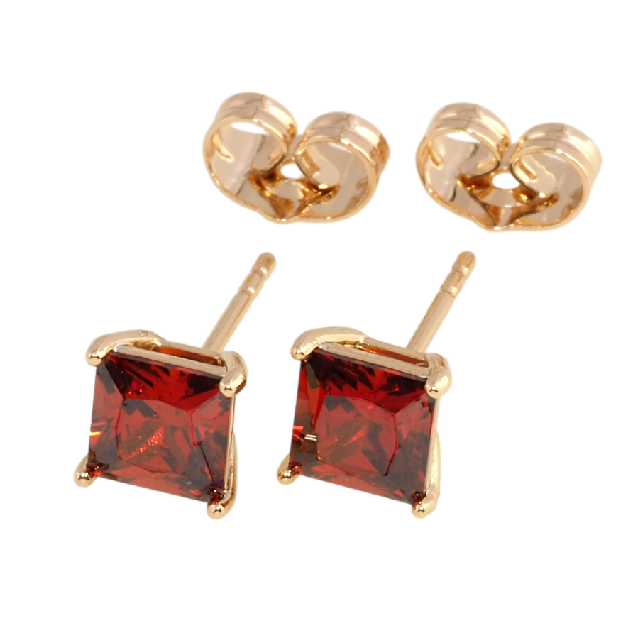 Серьги Xuping Позолота 18K пусеты Красные фианиты 6х6мм фото №1