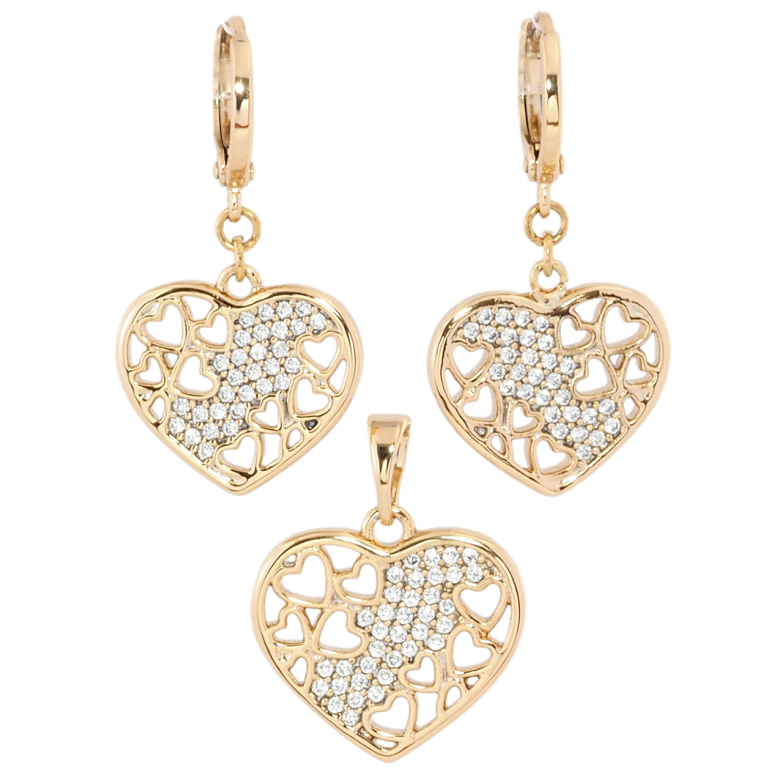 Набор Xuping Позолота 18K Серьги Кулон Ажурные сердечки с цирконием фото №4