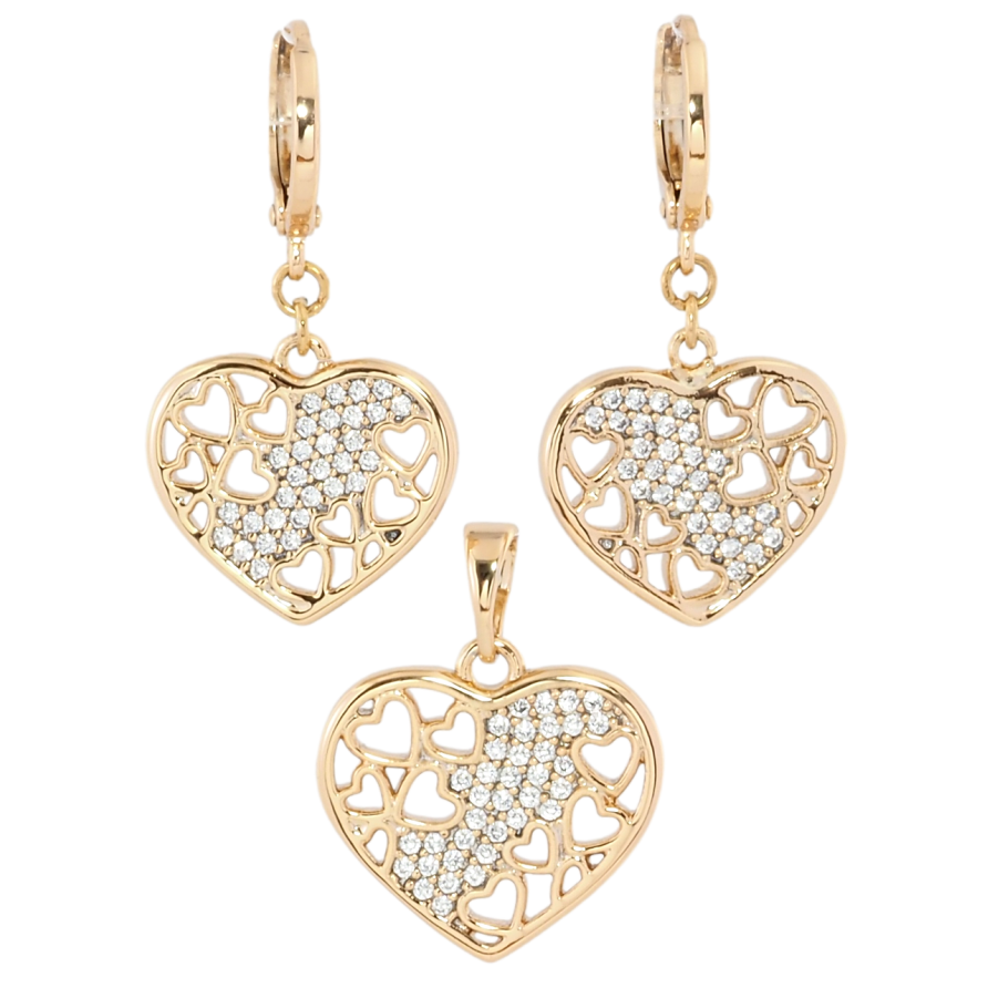Набор Xuping Позолота 18K Серьги Кулон Ажурные сердечки с цирконием фото №1