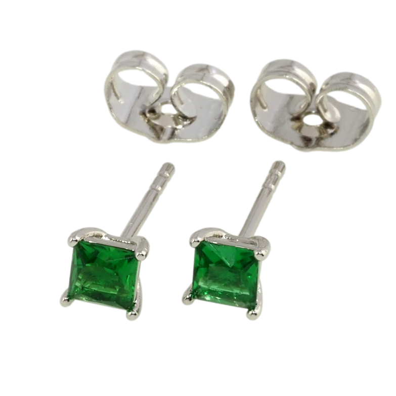 Серьги Xuping Родий пусеты Зеленые фианиты 4х4мм фото №1