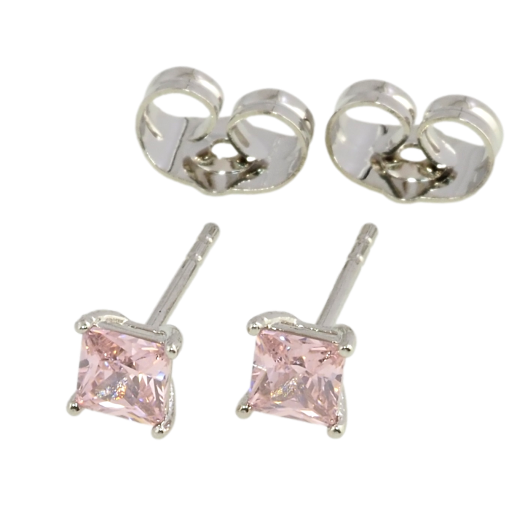 Серьги Xuping Родий пусеты Розовые фианиты 4х4мм фото №17