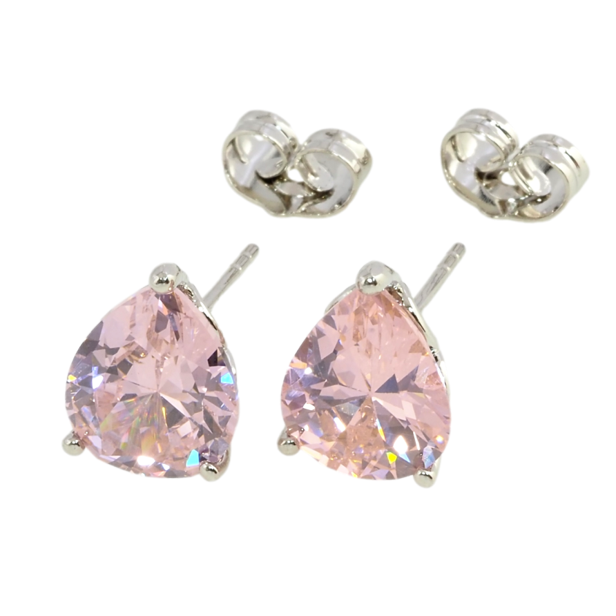 Серьги Xuping Родий пусеты Розовые кристальные капельки фото №1