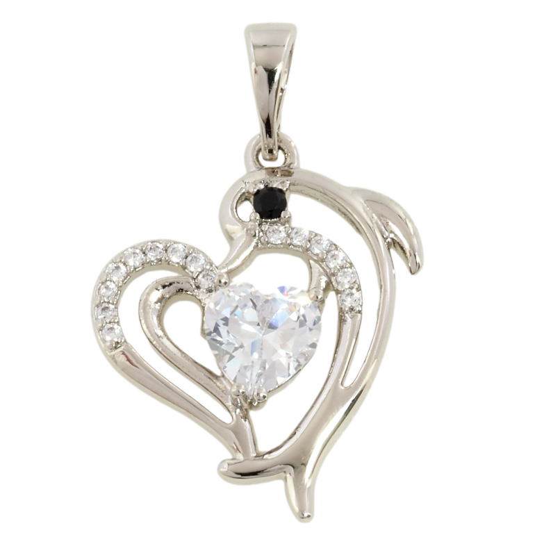 Кулон Xuping Родій Сердечко з дельфіном для ланцюжка до 5 мм фото №1