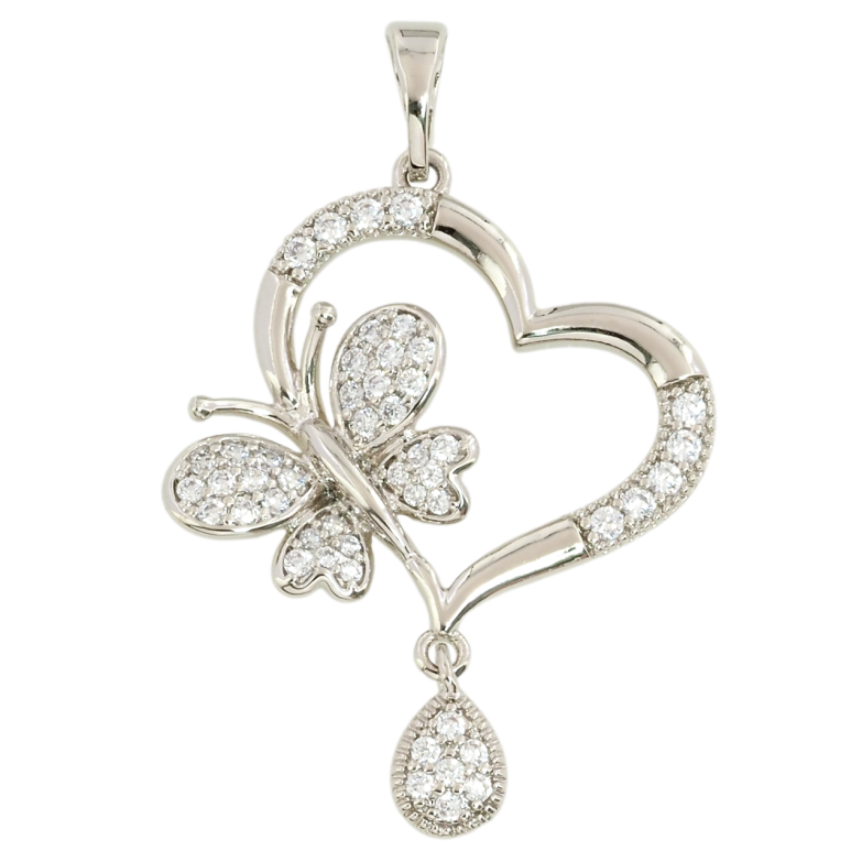Кулон Xuping Родий Сердечко с бабочкой для цепочки до 5мм фото №1