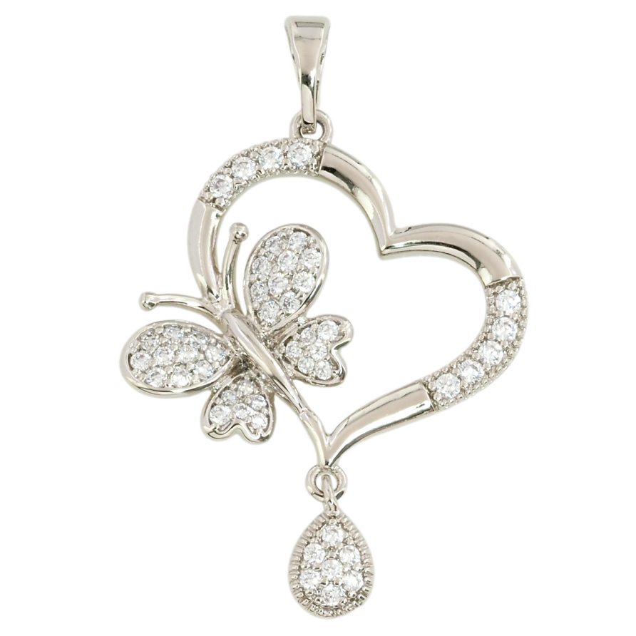 Кулон Xuping Родій Сердечко з метеликом для ланцюжка до 5 мм фото №1