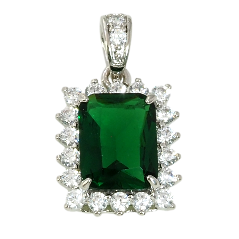 Кулон Xuping Родій Зелений фіаніт в обрамленні цирконію для ланцюжка до 2мм фото №1