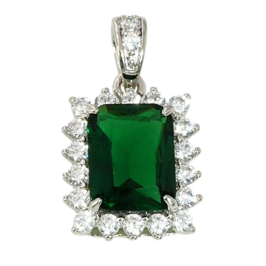 Кулон Xuping Родій Зелений фіаніт в обрамленні цирконію для ланцюжка до 2мм фото №1