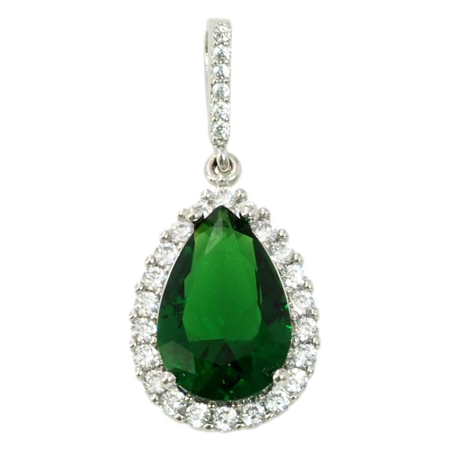 Кулон Xuping Родій Зелений фіаніт в обрамленні цирконію для ланцюжка до 2мм фото №1