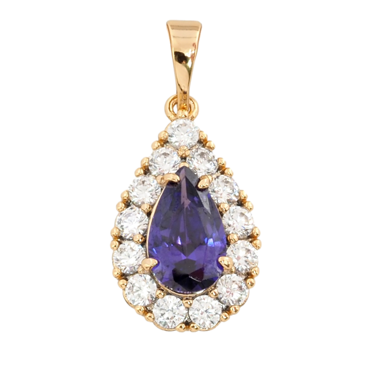 Кулон Xuping Позолота 18K Крапелька з бузковим фіанітом в обрамленні цирконію для ланцюжка до 5мм фото №13