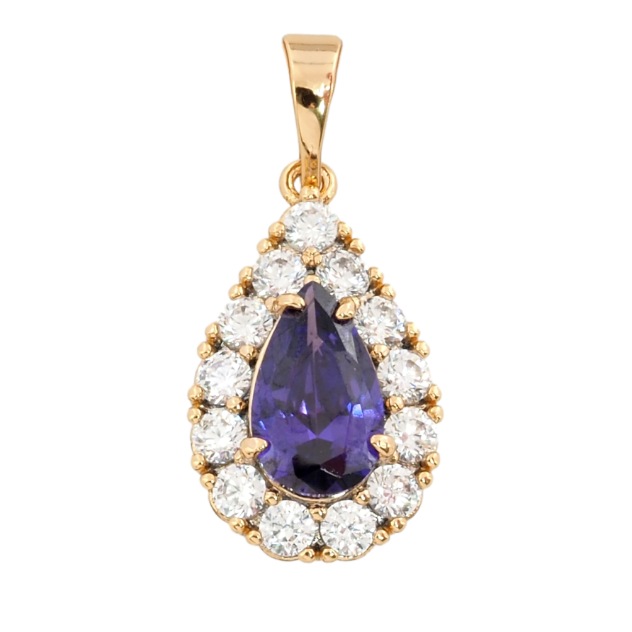 Кулон Xuping Позолота 18K Крапелька з бузковим фіанітом в обрамленні цирконію для ланцюжка до 5мм фото №1