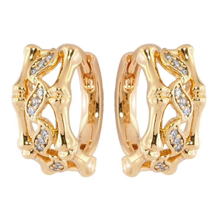 Серьги Xuping Позолота 18K колечки Узор бамбук с цирконием фото №8