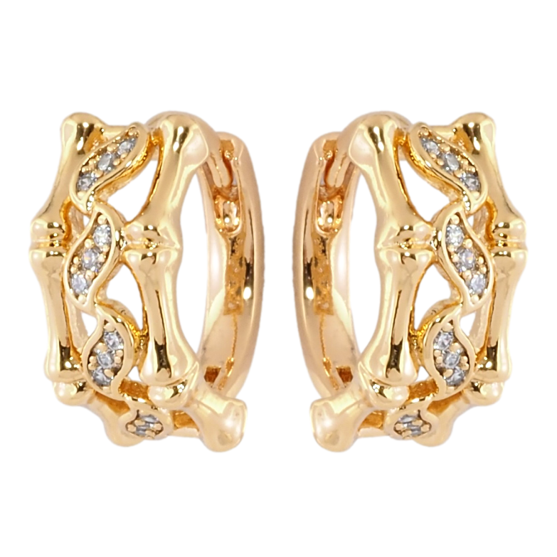 Серьги Xuping Позолота 18K колечки Узор бамбук с цирконием фото №1