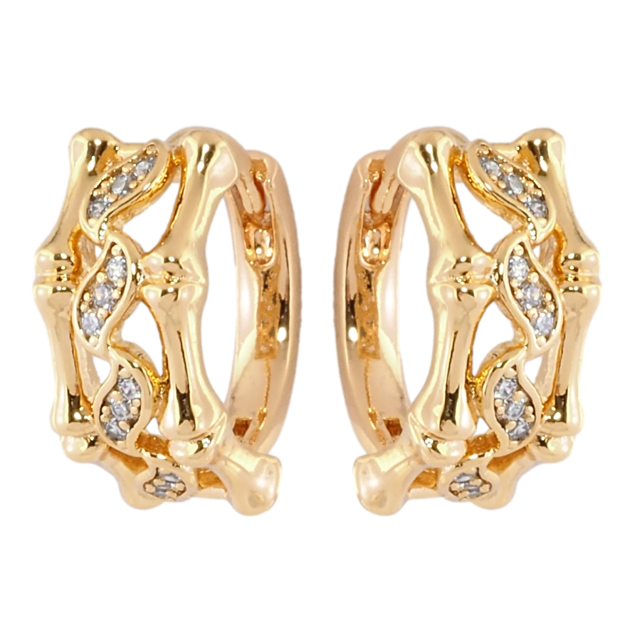Серьги Xuping Позолота 18K колечки Узор бамбук с цирконием фото №1