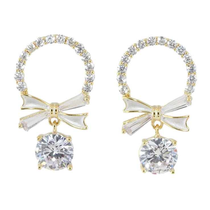 Серьги Xuping JEAN GOUJON Позолота 14K пусеты Колечки с бантами и фианитами фото №3