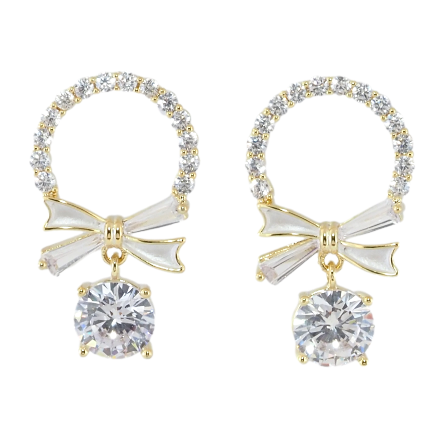 Серьги Xuping JEAN GOUJON Позолота 14K пусеты Колечки с бантами и фианитами фото №1