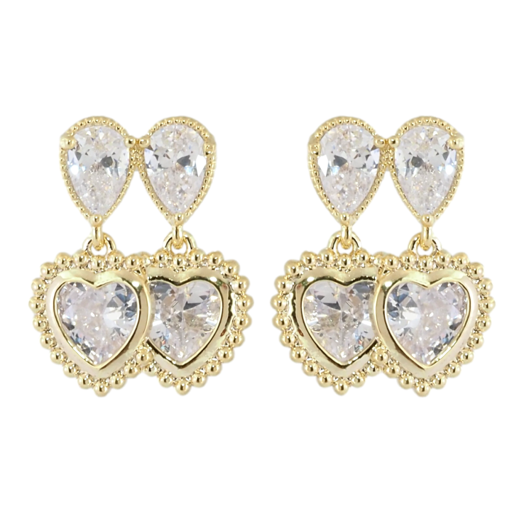 Серьги Xuping JEAN GOUJON Позолота 14K пусеты Подвески с кристальными сердечками фото №2