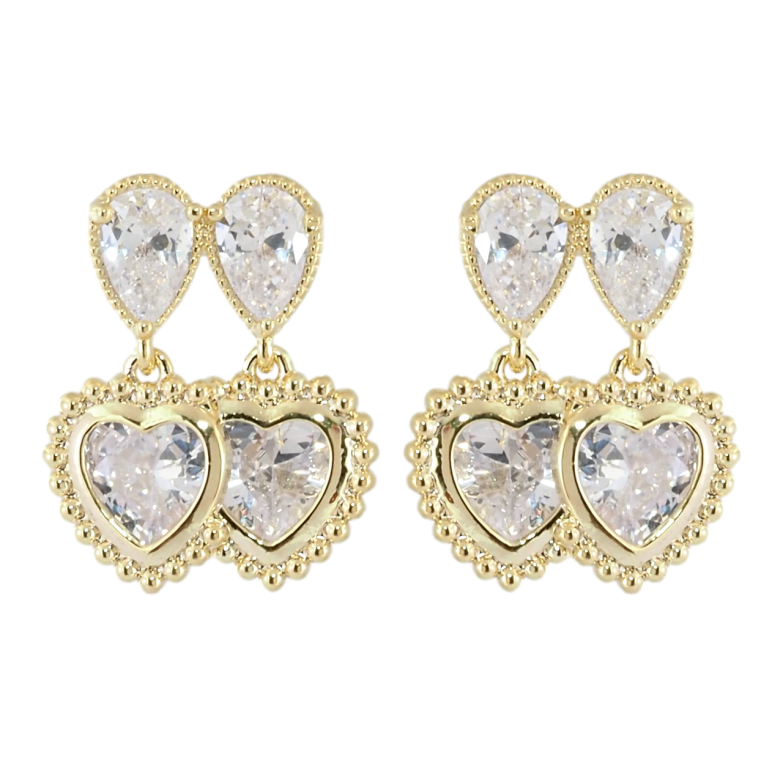 Сережки Xuping JEAN GOUJON Позолота 14K пусети Підвіски з кришталевими сердечками фото №1
