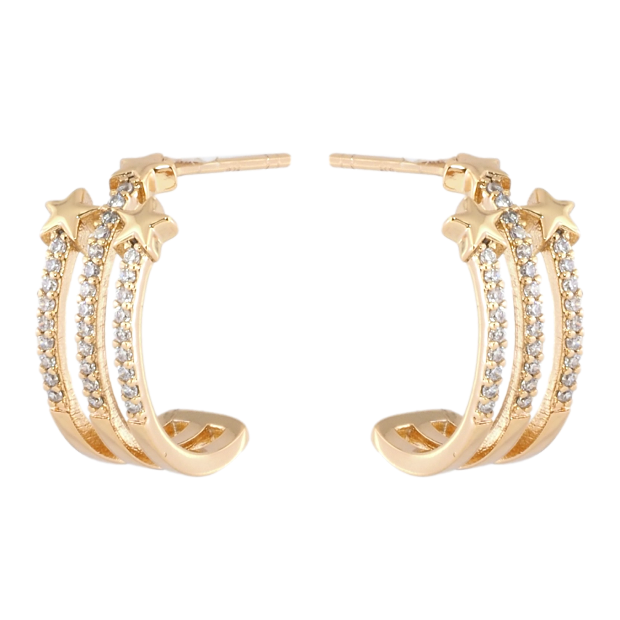 Серьги Xuping Позолота 18K пусеты Дуги с дорожками циркония и звездами фото №1