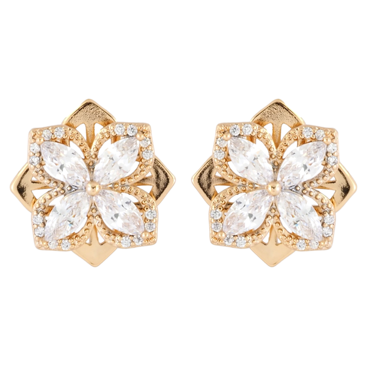 Серьги Xuping Позолота 18K пусеты Крутящийся кристальный цветок фото №14