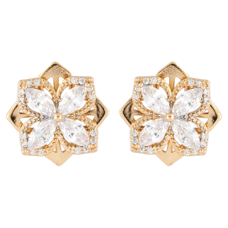 Серьги Xuping Позолота 18K пусеты Крутящийся кристальный цветок фото №1