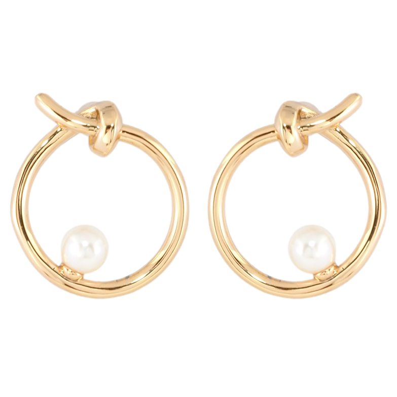 Сережки Xuping Позолота 18K пусети Кола з вузликом і перлиною фото №1 Сережки Xuping Позолота 18K пусети Кола з вузликом і перлиною фото №1