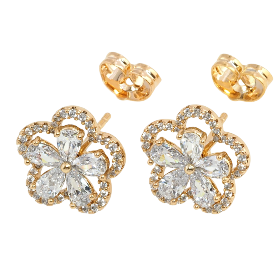 Серьги Xuping Позолота 18K пусеты Кристальные цветочки 2 в 1 фото №1