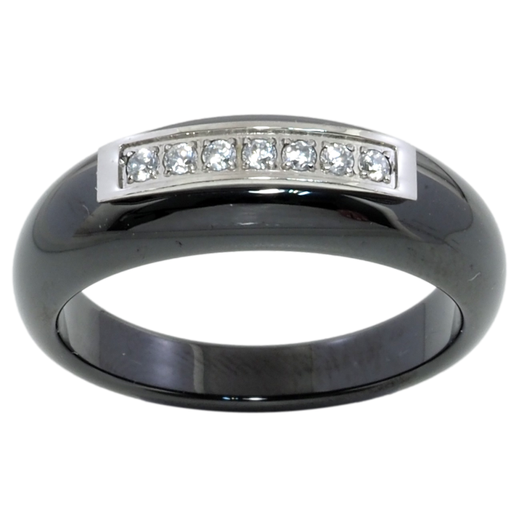 Каблучка Xuping Кераміка + Родій Чорна кераміка з доріжкою цирконію фото №25