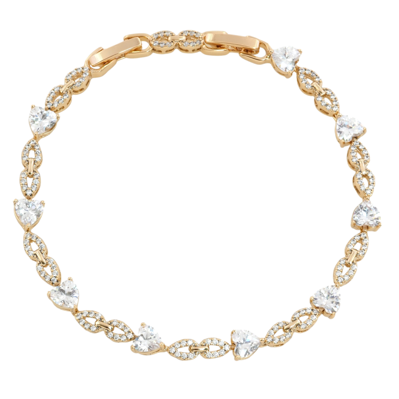 Браслет Xuping Позолота 18K Узор с цирконием и кристальными сердечками размер с доп.замком 17,19см х 4-5мм фото №1