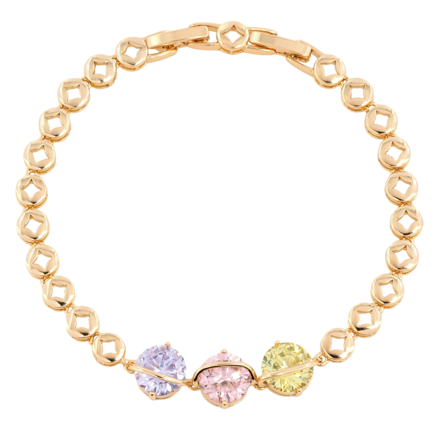 Браслет Xuping Позолота 18K Три разноцветных фианита размер с доп.замком 17,19см х 5мм фото №1