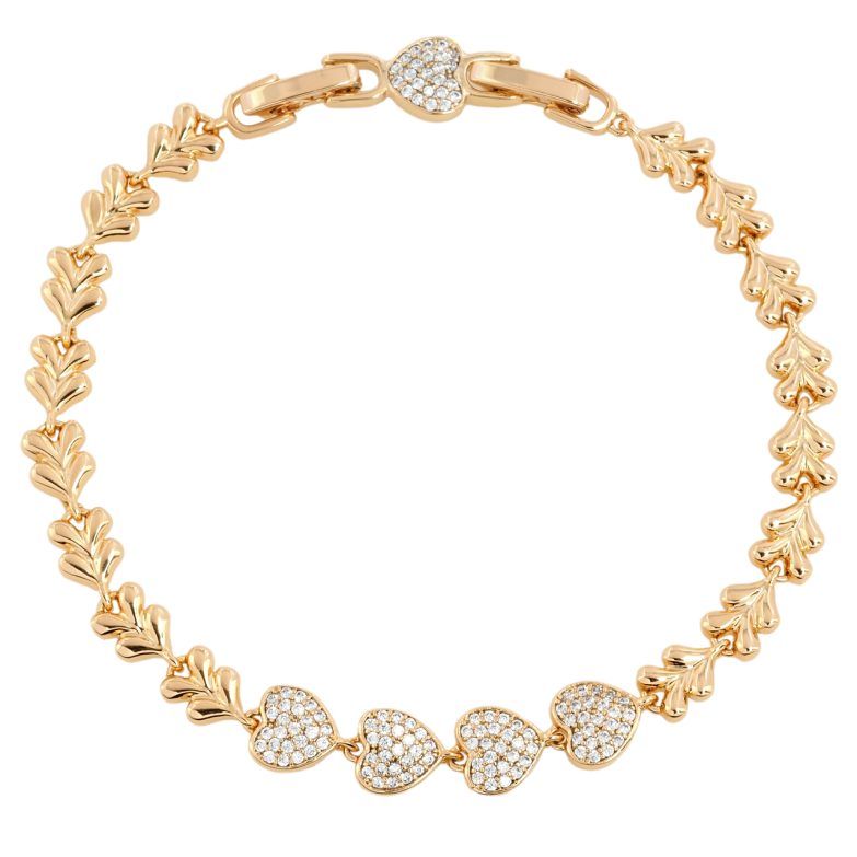 Браслет Xuping Позолота 18K Сердечки с инкрустацией цирконием размер с доп.замком 17.5,19.5см х 5мм фото №4