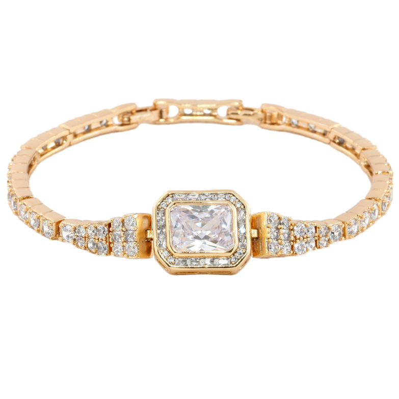 Браслет Xuping Позолота 18K Инкрустация цирконием с фианитом размер с доп.замком 17.5,19.5см х 3мм фото №1