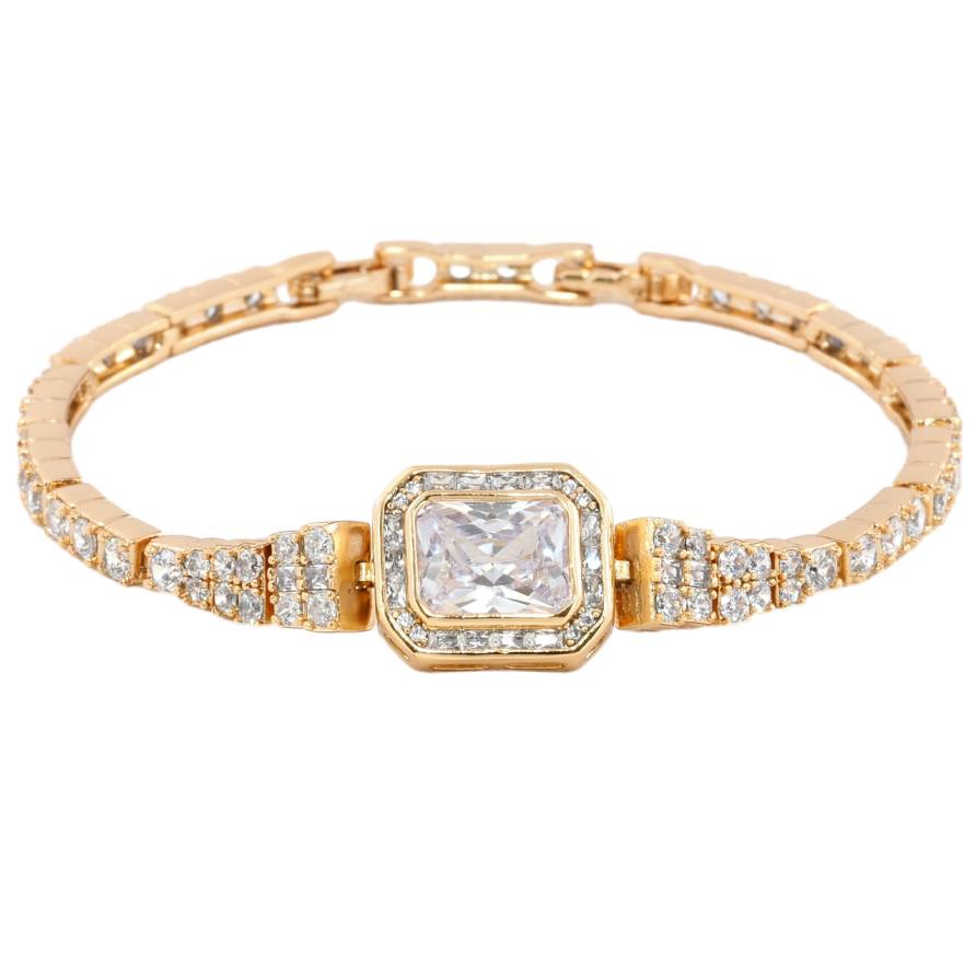 Браслет Xuping Позолота 18K Инкрустация цирконием с фианитом размер с доп.замком 17.5,19.5см х 3мм фото №1