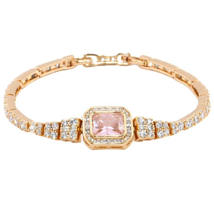 Браслет Xuping Позолота 18K Инкрустация цирконием с розовым фианитом размер с доп.замком 17.5,19.5см х 3мм фото №19