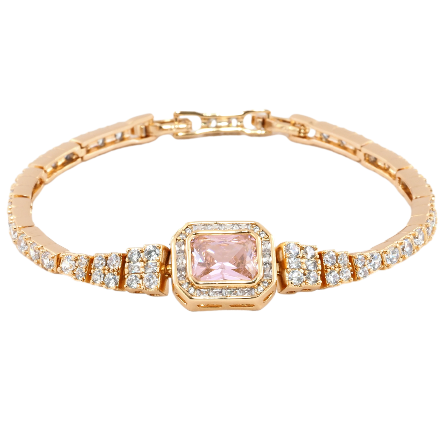 Браслет Xuping Позолота 18K Инкрустация цирконием с розовым фианитом размер с доп.замком 17.5,19.5см х 3мм фото №1