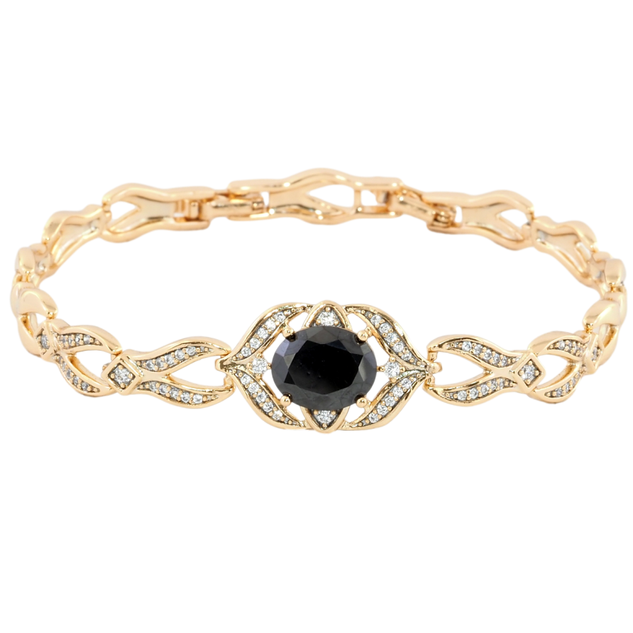 Браслет Xuping Позолота 18K Инкрустация цирконием с черным фианитом размер с доп.замком 17,19см х 6-7мм фото №1