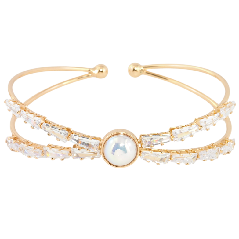 Браслет Xuping Позолота 18K Узор с цирконием и жемчужной вставкой ø 5см фото №1