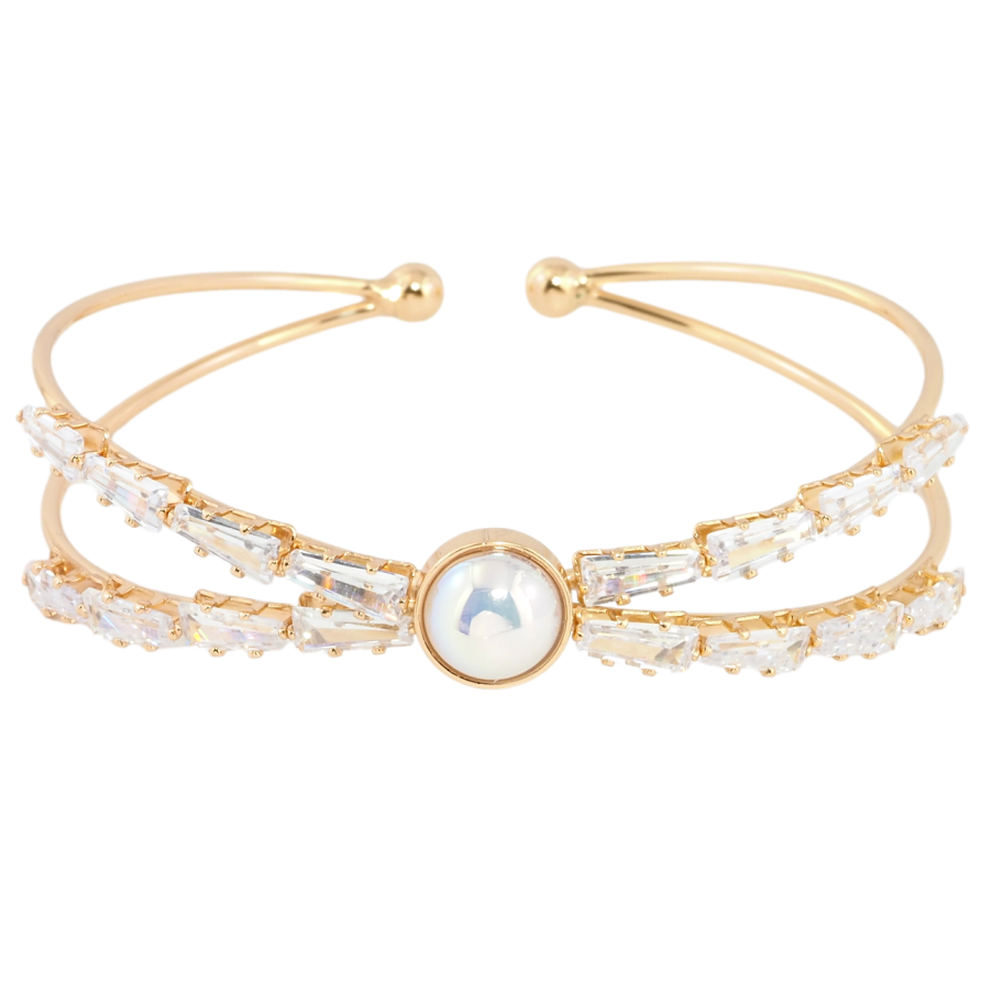 Браслет Xuping Позолота 18K Узор с цирконием и жемчужной вставкой ø 5см фото №1