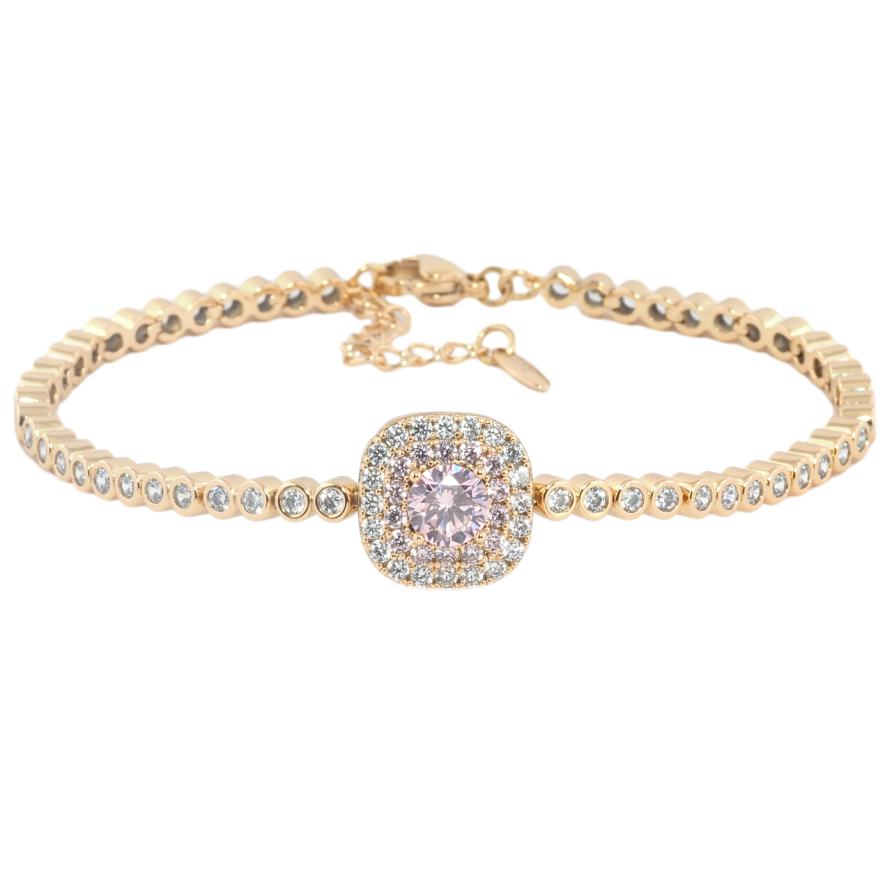 Браслет Xuping Позолота 18K Розовый фианит с инкрустацией цирконием с доп.цепочкой 18.5-21.5см х 3мм фото №1