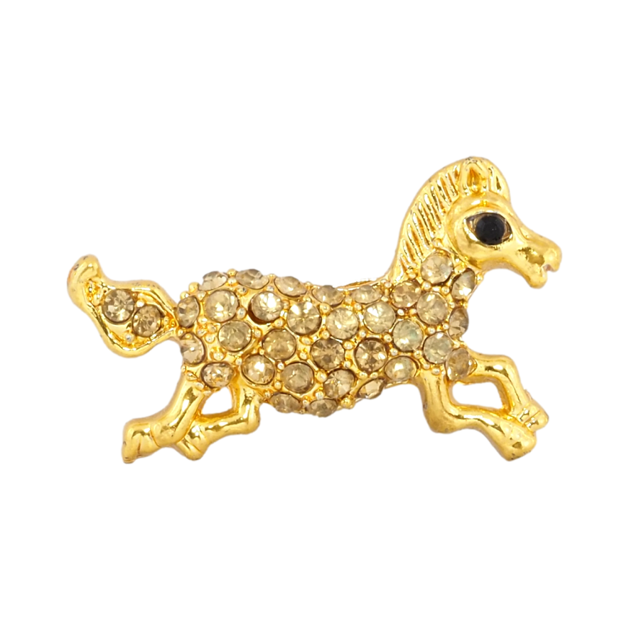 Брошка Кінь з золотистими стразами фото №1